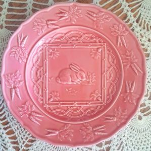 Bordallo Pineiro Vintage Pink Bunny Plate Rabbit